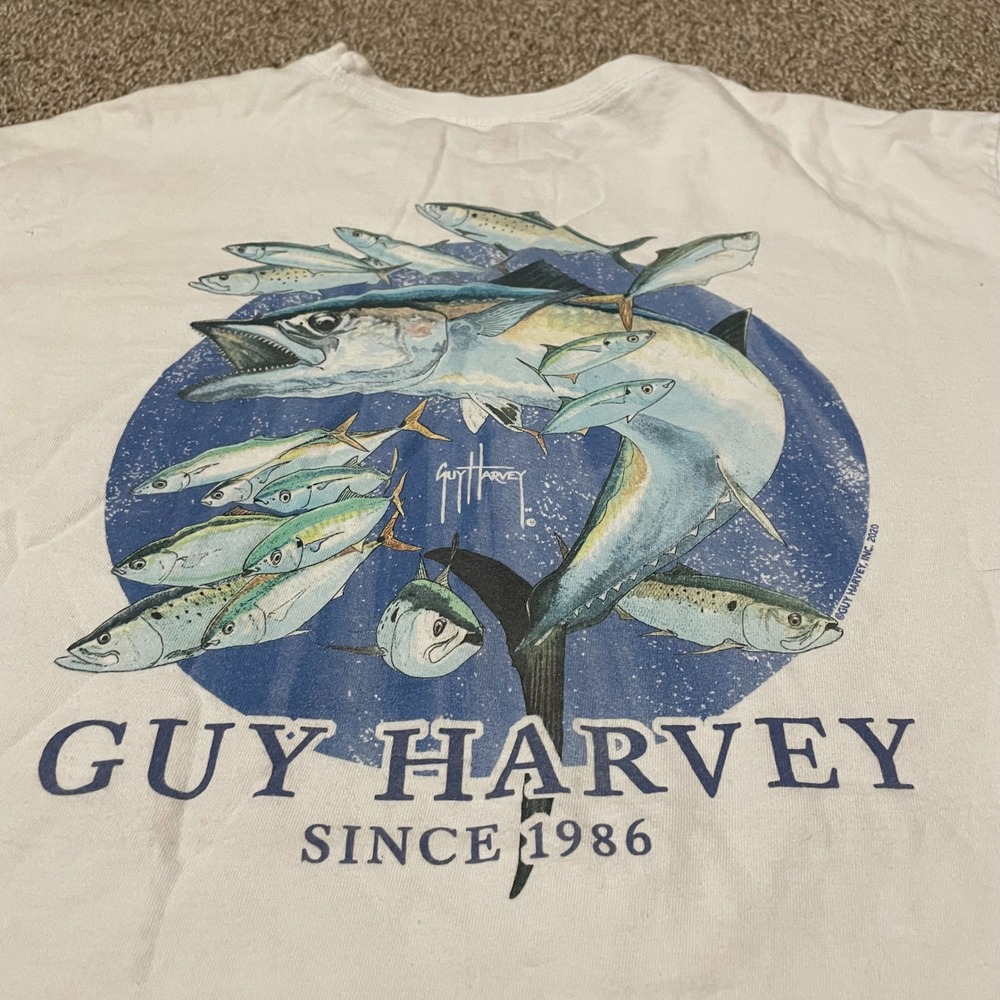 Guy Harvey White Graphic T-Shirt XXL Mens Fish Marlin Short Sleeve Top